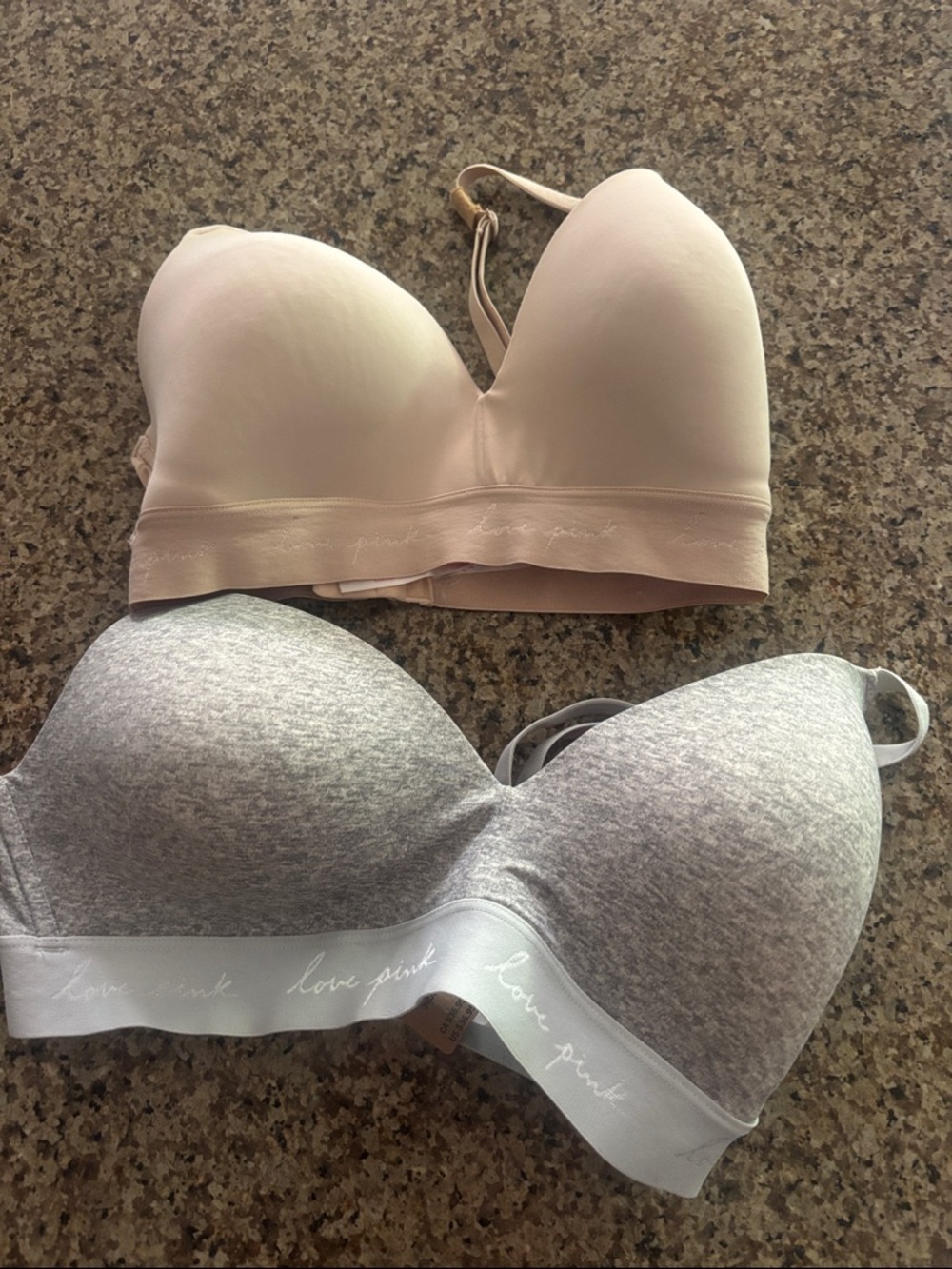 Wireless Padded Bralette - Nude and Heather Gray Victoria Secret Love Pink 34DD